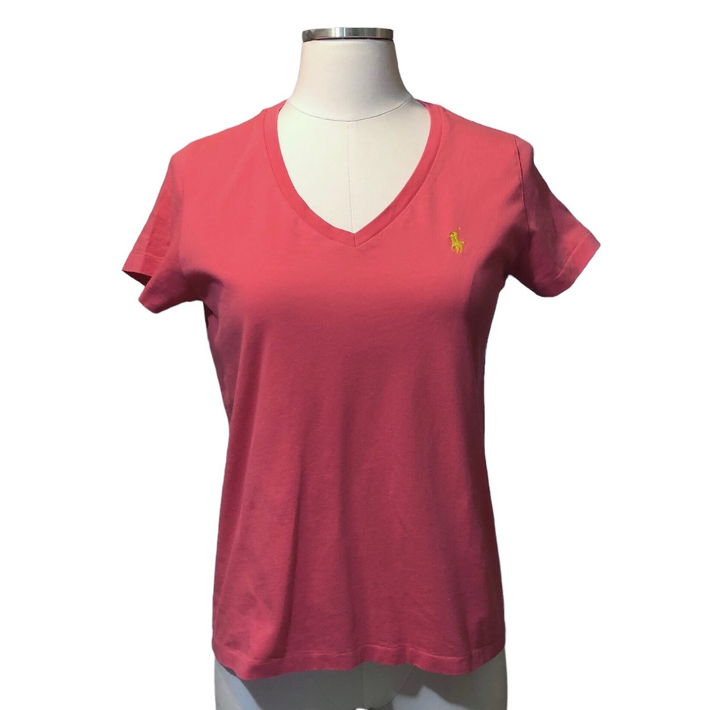 RALPH LAUREN BLUE LABEL Pink V Neck Short Sleeve Shirt